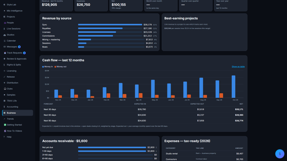 Accounting + Business + Analytics screenshot (demo account with fictional data)