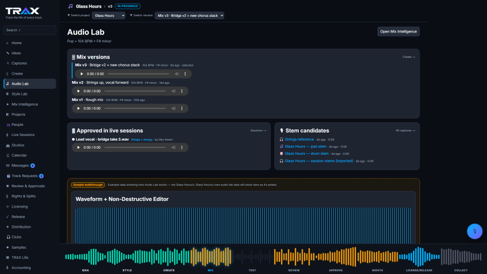 Audio Lab screenshot (demo account with fictional data)