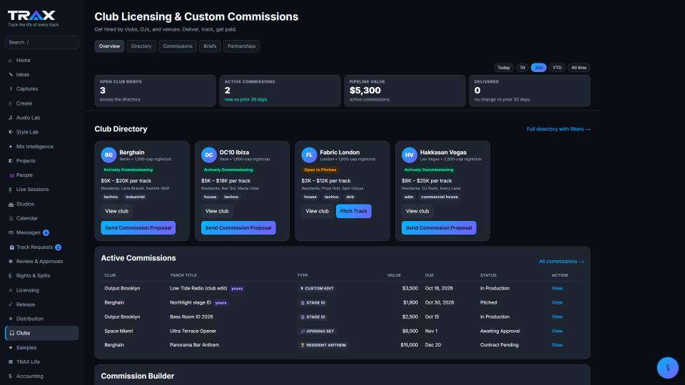 Clubs screenshot (demo account with fictional data)