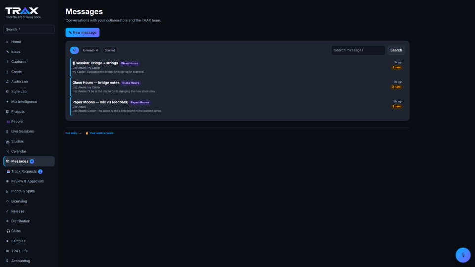 Team Messaging screenshot (demo account with fictional data)