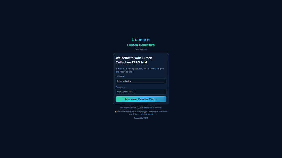 Themed Prospect Trials screenshot (demo account with fictional data)